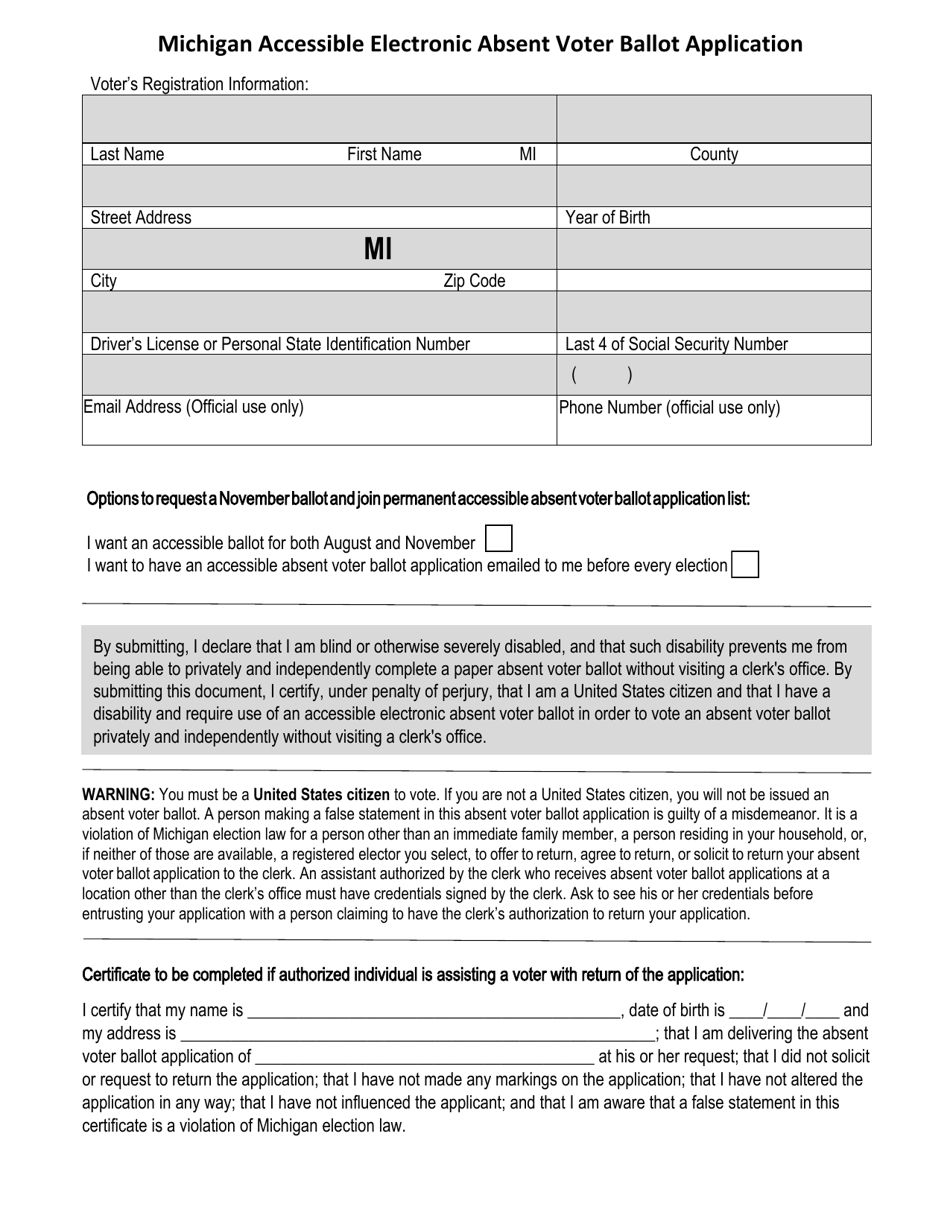 Michigan Michigan Accessible Electronic Absent Voter Ballot Application