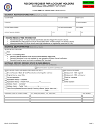 Form BDVR-153 Record Request for Account Holders - Michigan