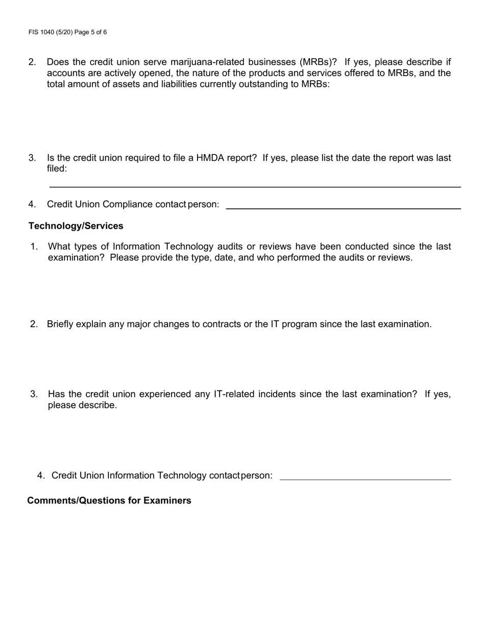 Form FIS1040 Pre-examination Inquiry - Michigan, Page 5