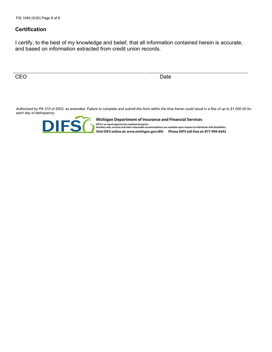 Form FIS1040 Pre-examination Inquiry - Michigan, Page 6