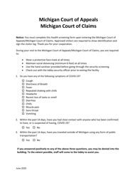 Document preview: Covid-19 Health Screening Form - Michigan