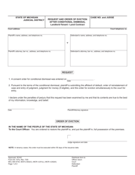 Form DC107A Request and Order of Eviction After Conditional Dismissal, Landlord-Tenant / Land Contract - Michigan