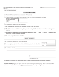 Form DC509 Order for Reinstatement of Case and Entry of Judgment, Landlord-Tenant - Michigan, Page 2
