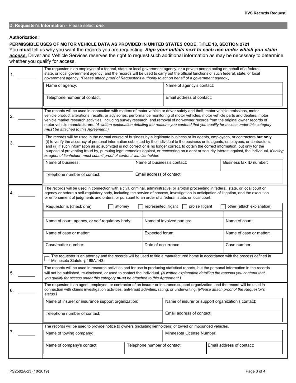 Form PS2502A Fill Out, Sign Online and Download Fillable PDF