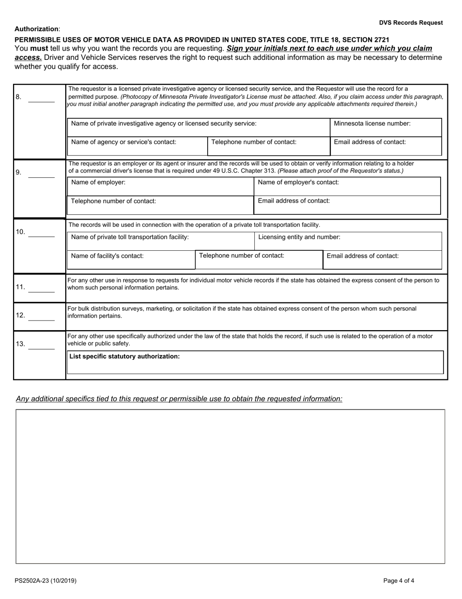 Form PS2502A Fill Out, Sign Online and Download Fillable PDF