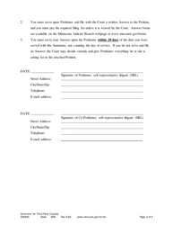 Form CHC602 Summons for Third Party Custody - Minnesota, Page 2
