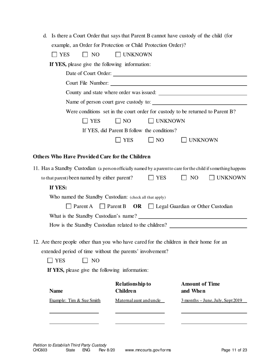 Form CHC603 Petition for Third Party Custody - Minnesota, Page 11