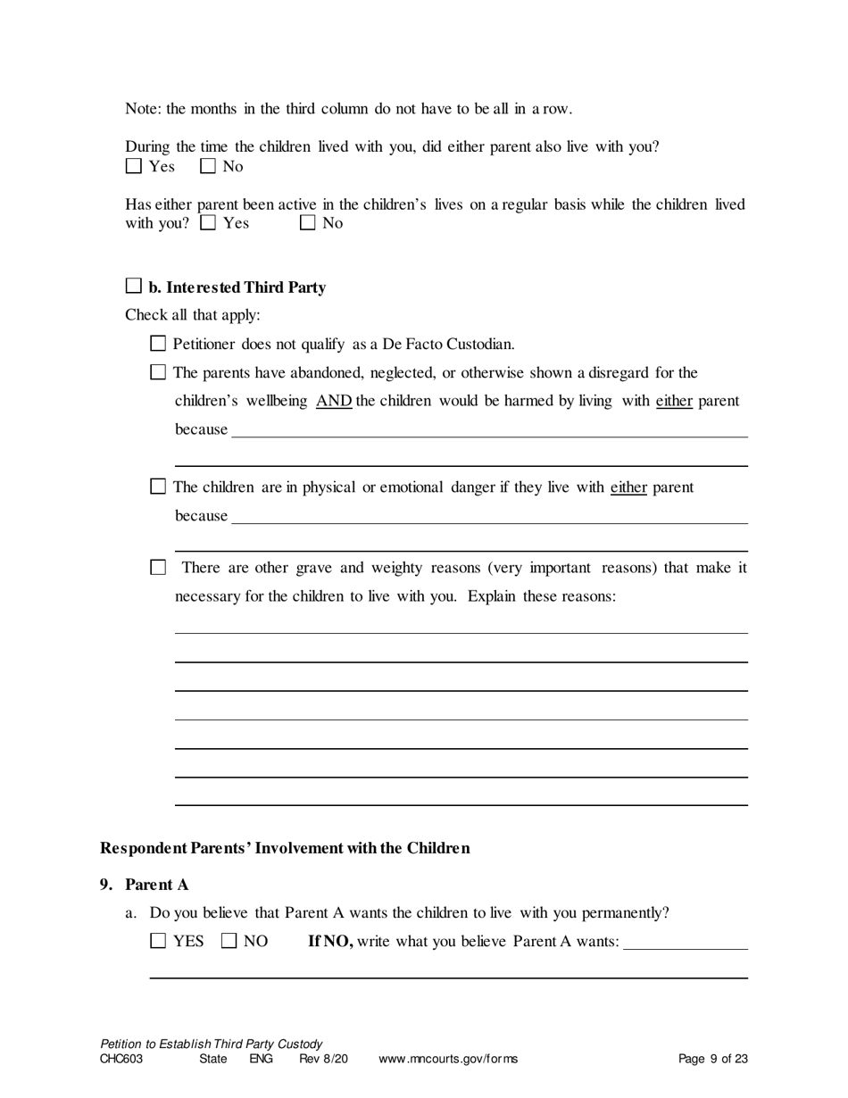 Form CHC603 Petition for Third Party Custody - Minnesota, Page 9