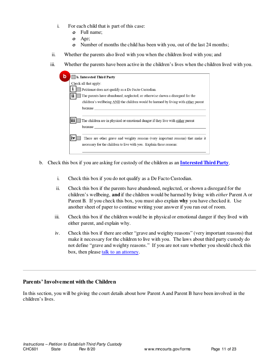 Instructions for Form CHC602, CHC603, CIV102, SOP102, CHC604, DIV813, DIV816, CON111 - Minnesota, Page 11