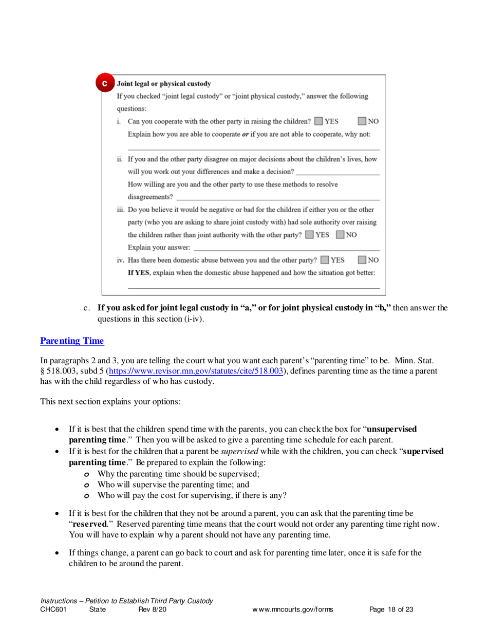 Instructions for Form CHC602, CHC603, CIV102, SOP102, CHC604, DIV813, DIV816, CON111 - Minnesota, Page 18