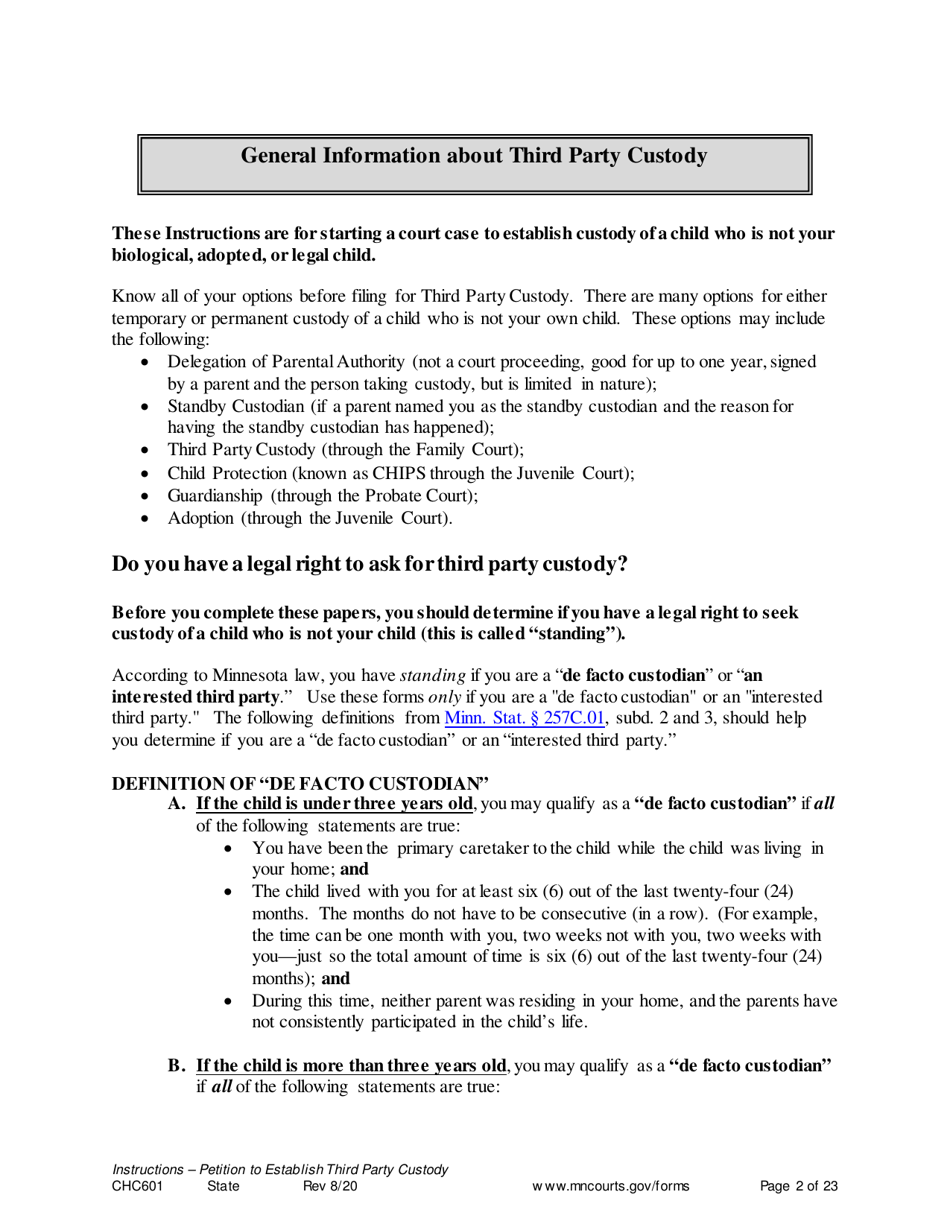 Instructions for Form CHC602, CHC603, CIV102, SOP102, CHC604, DIV813, DIV816, CON111 - Minnesota, Page 2