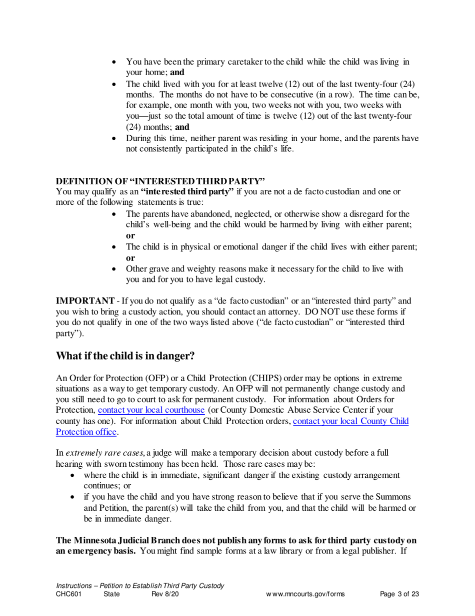 Instructions for Form CHC602, CHC603, CIV102, SOP102, CHC604, DIV813, DIV816, CON111 - Minnesota, Page 3