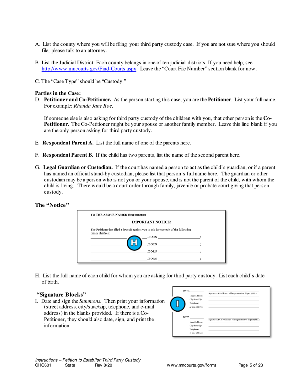 Instructions for Form CHC602, CHC603, CIV102, SOP102, CHC604, DIV813, DIV816, CON111 - Minnesota, Page 5
