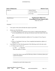 Form IFP103 Supplemental Affidavit for Proceeding in Forma Pauperis (Ifp) - Minnesota