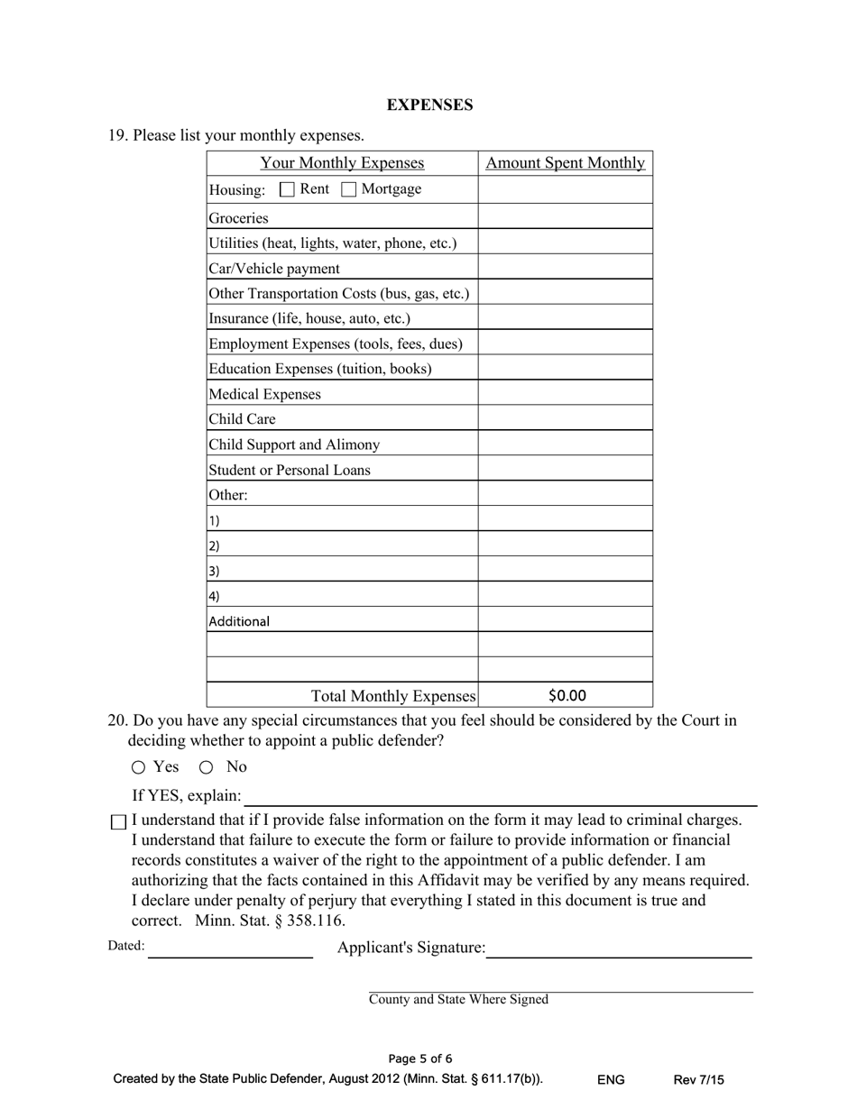 Minnesota Application for a Public Defender Fill Out, Sign Online and