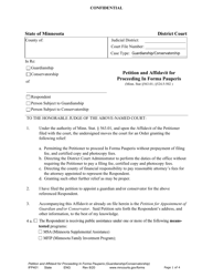 Form IFP401 Petition and Affidavit for Proceeding in Forma Pauperis (Guardianship / Conservatorship) - Minnesota