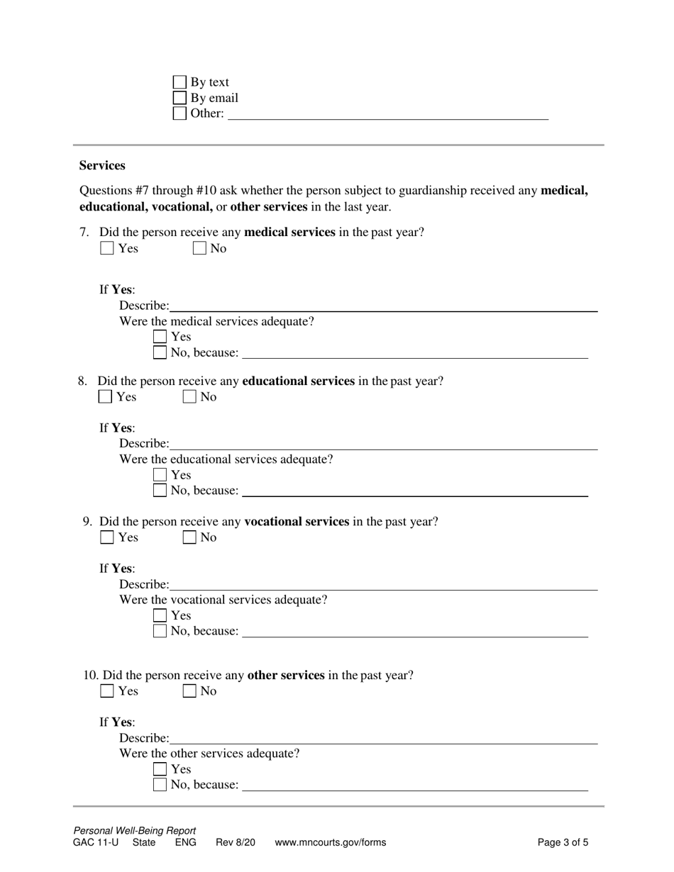 Form GAC11-U Personal Well-Being Report (Annual Report of Guardian) - Minnesota, Page 3