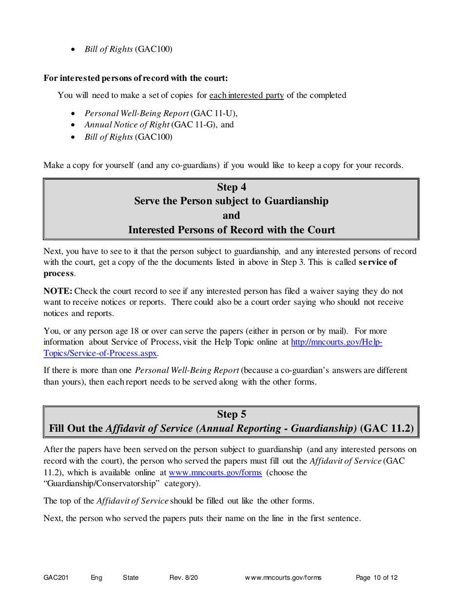 Form GAC201 Instructions - Annual Reporting for Guardians - Minnesota, Page 10
