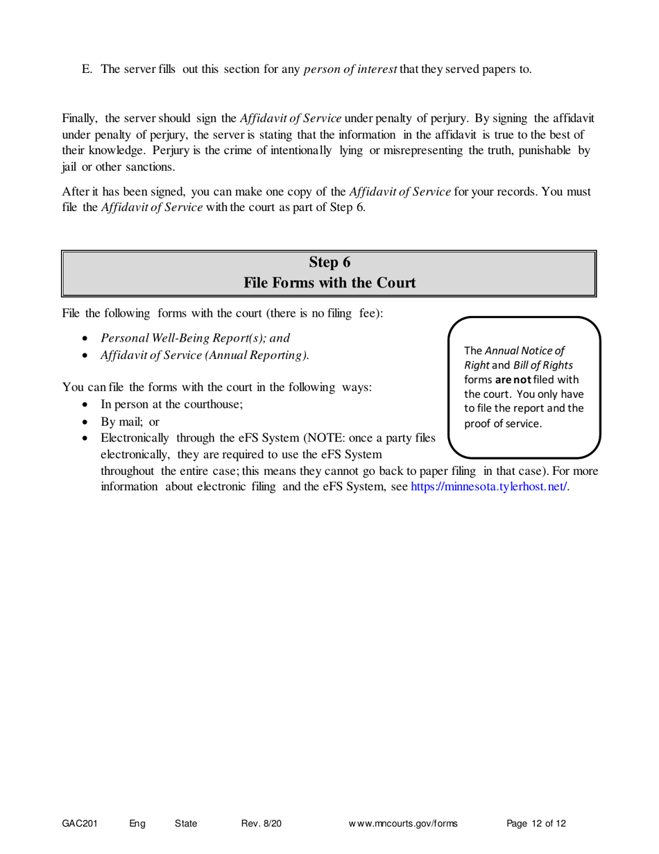 Form GAC201 Instructions - Annual Reporting for Guardians - Minnesota, Page 12