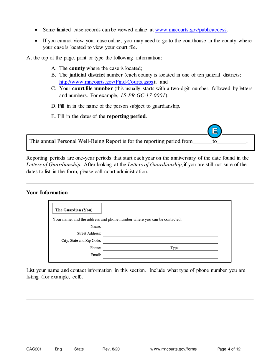 Form GAC201 Instructions - Annual Reporting for Guardians - Minnesota, Page 4
