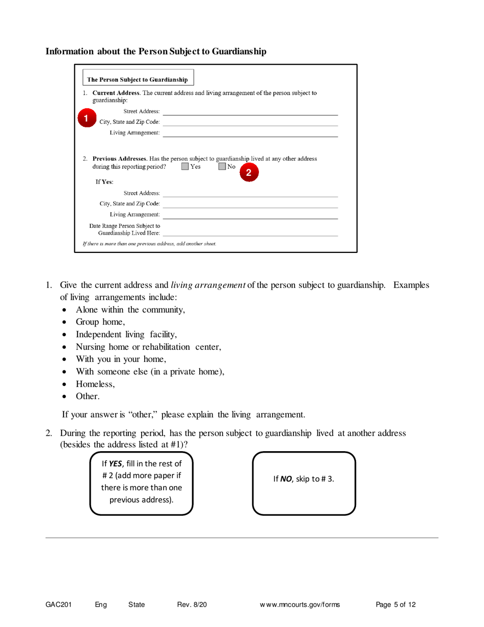 Form GAC201 Instructions - Annual Reporting for Guardians - Minnesota, Page 5