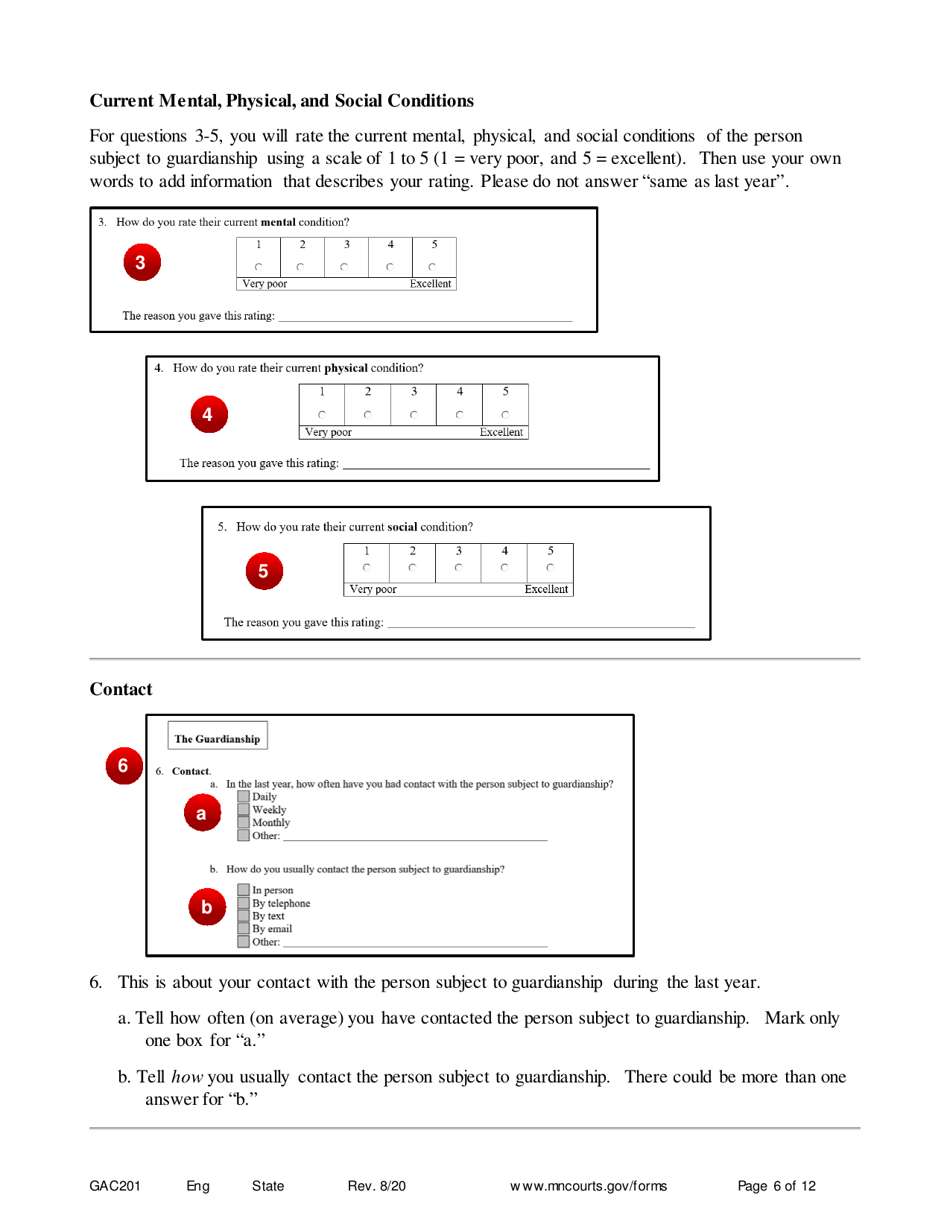 Form GAC201 Instructions - Annual Reporting for Guardians - Minnesota, Page 6