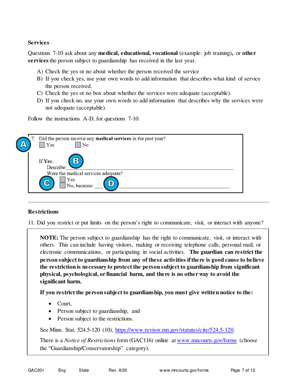 Form GAC201 Instructions - Annual Reporting for Guardians - Minnesota, Page 7