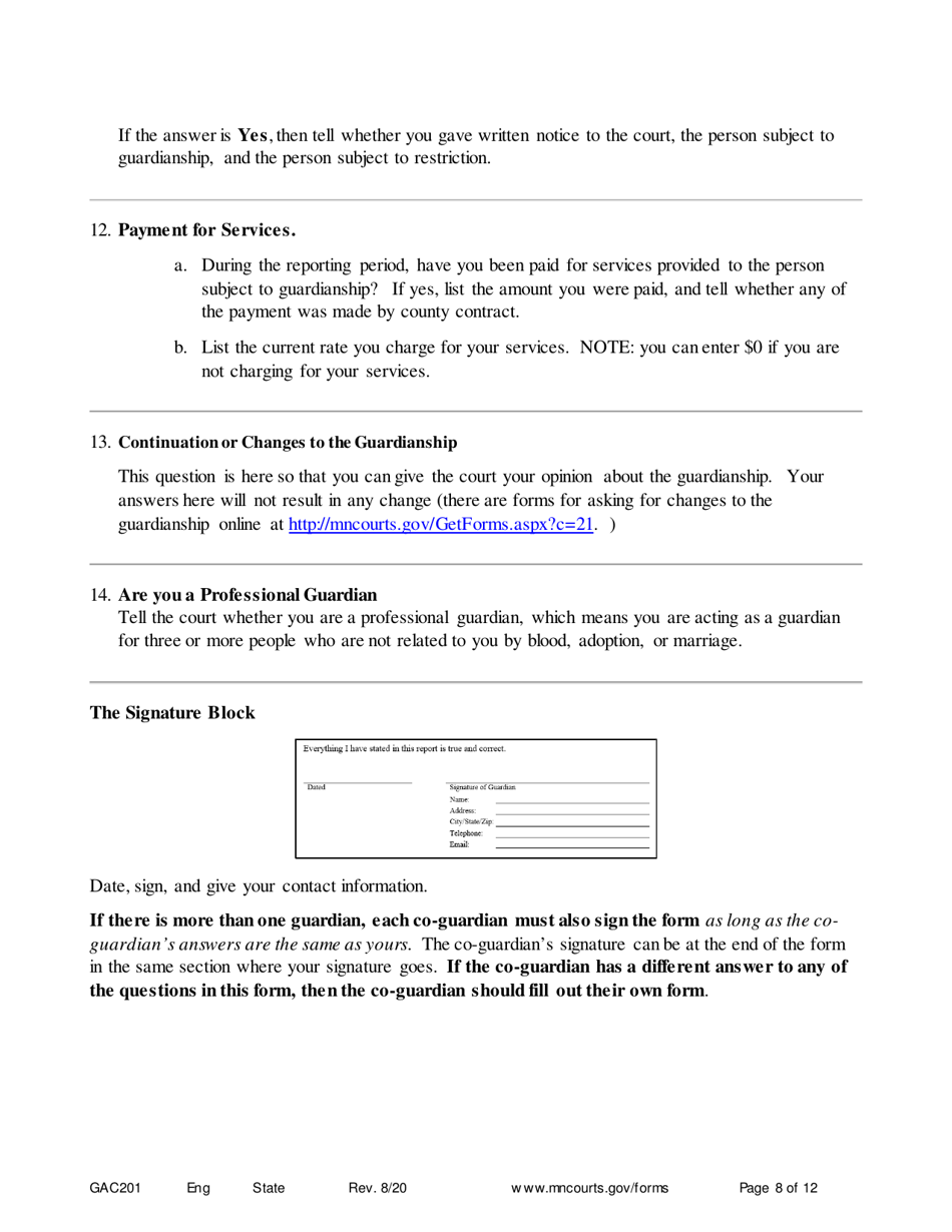 Form GAC201 Instructions - Annual Reporting for Guardians - Minnesota, Page 8