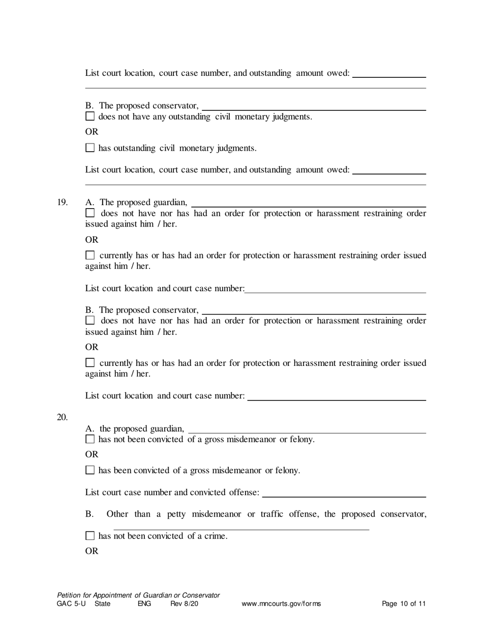 Form GAC5-U Petition for Appointment of General Conservator or Guardian - Minnesota, Page 10