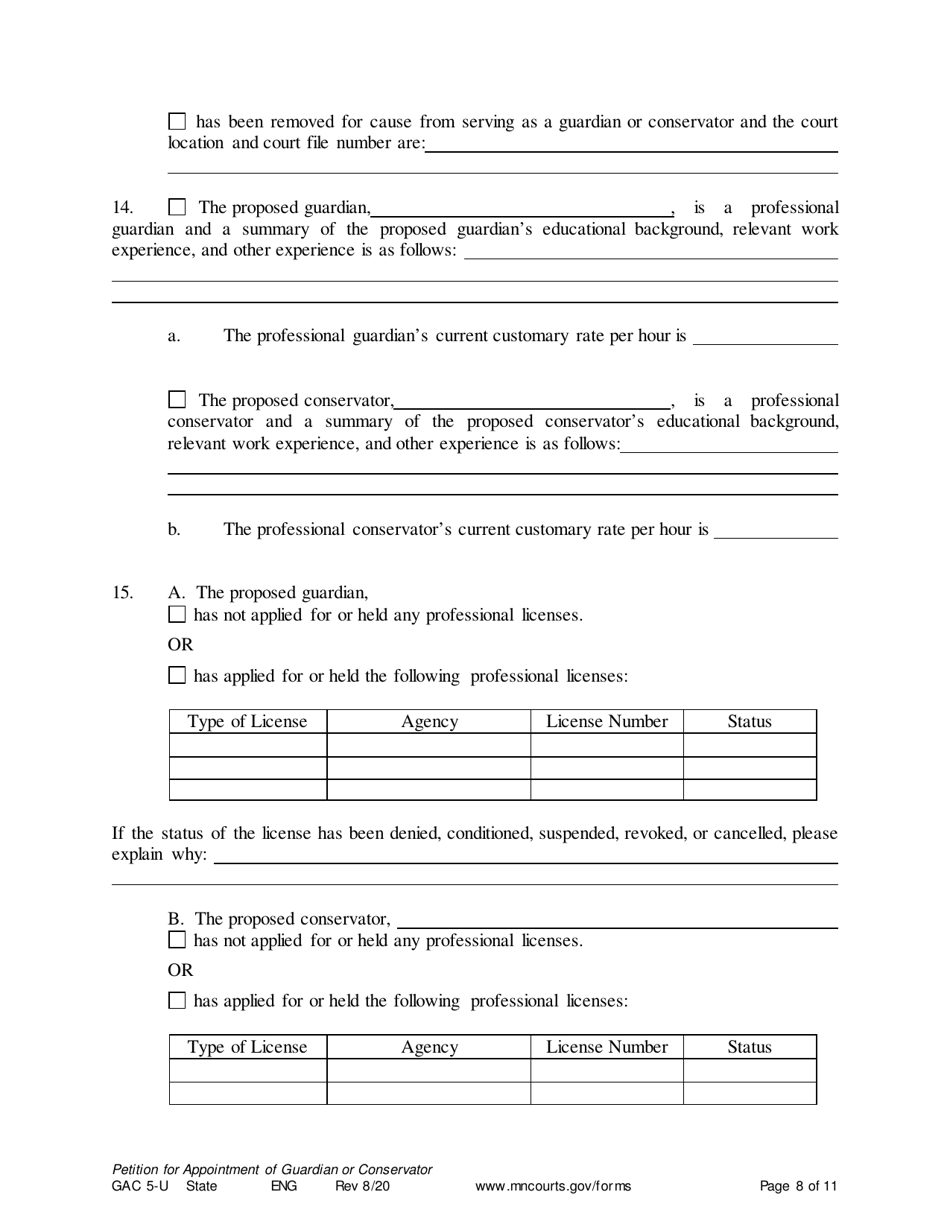 Form GAC5-U Petition for Appointment of General Conservator or Guardian - Minnesota, Page 8