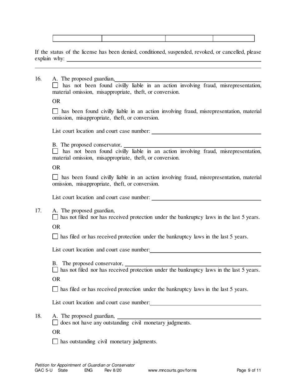 Form GAC5-U Petition for Appointment of General Conservator or Guardian - Minnesota, Page 9