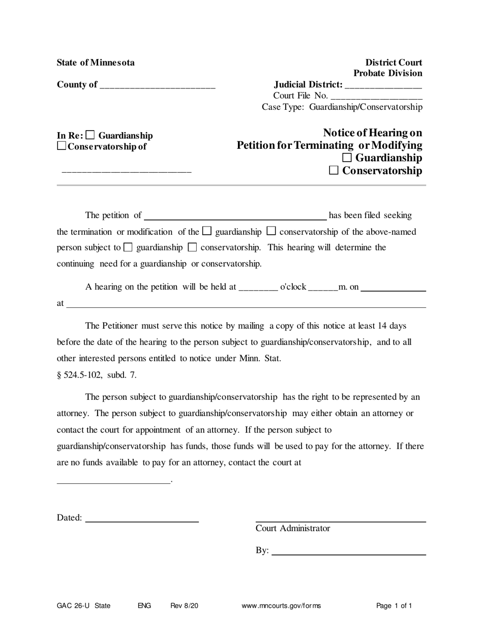 Form GAC26-U Download Printable PDF or Fill Online Notice of Hearing on ...