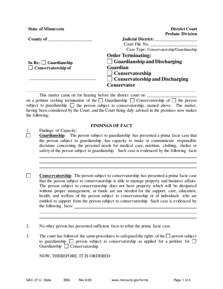 Form GAC27-U Download Printable PDF or Fill Online Order Terminating ...