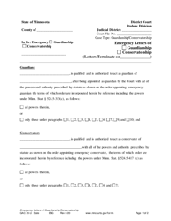Document preview: Form GAC20-U Emergency Letters of Guardianship/Conservatorship - Minnesota