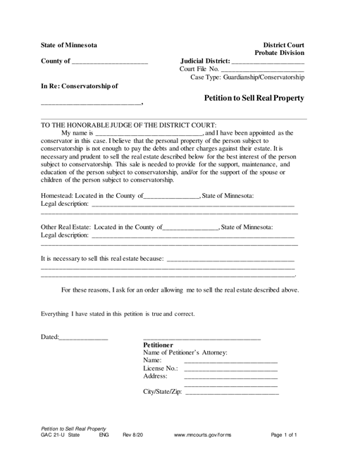 Form GAC21-U Petition to Sell Real Property - Minnesota