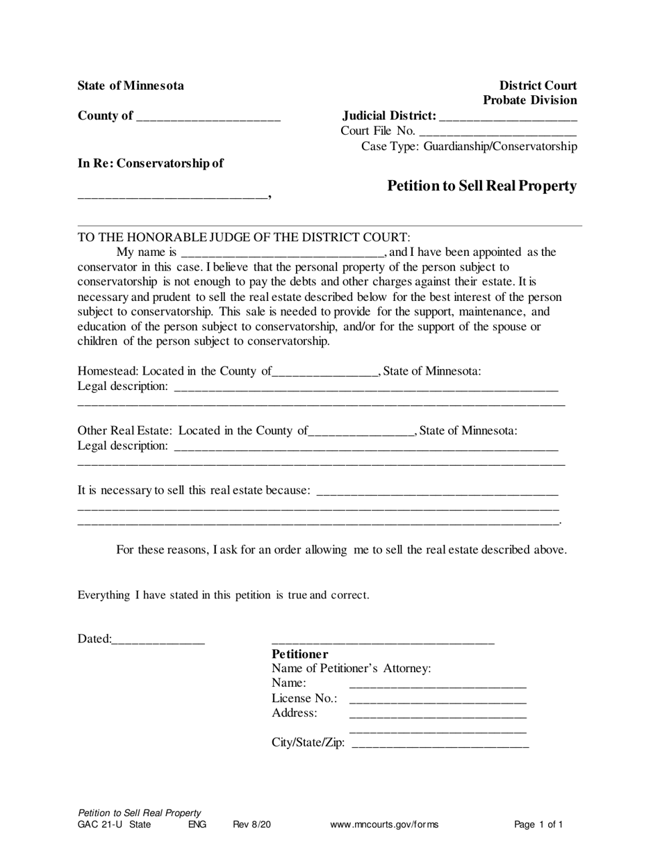 Form GAC21-U Petition to Sell Real Property - Minnesota, Page 1