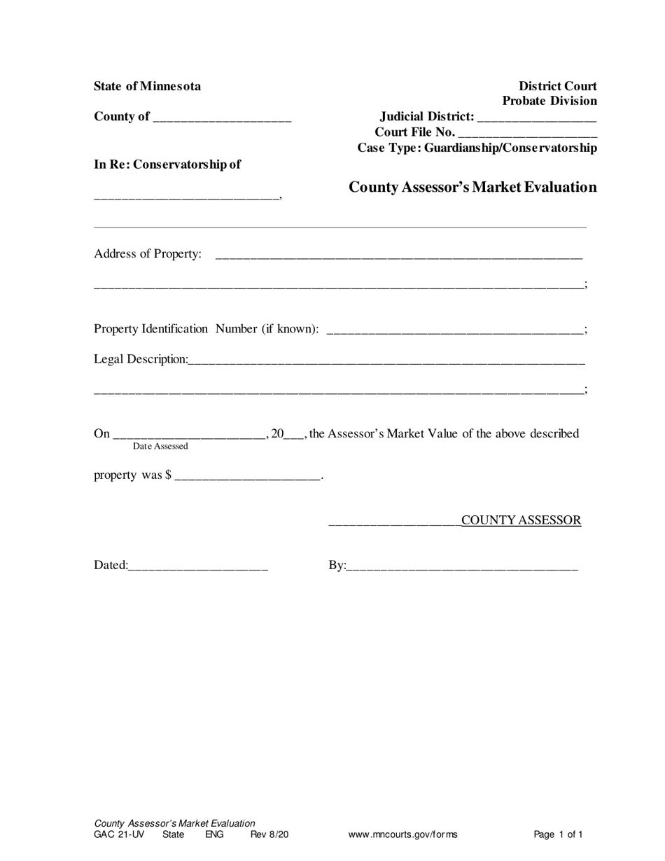 Form GAC21-UV County Assessors Market Evaluation - Minnesota, Page 1