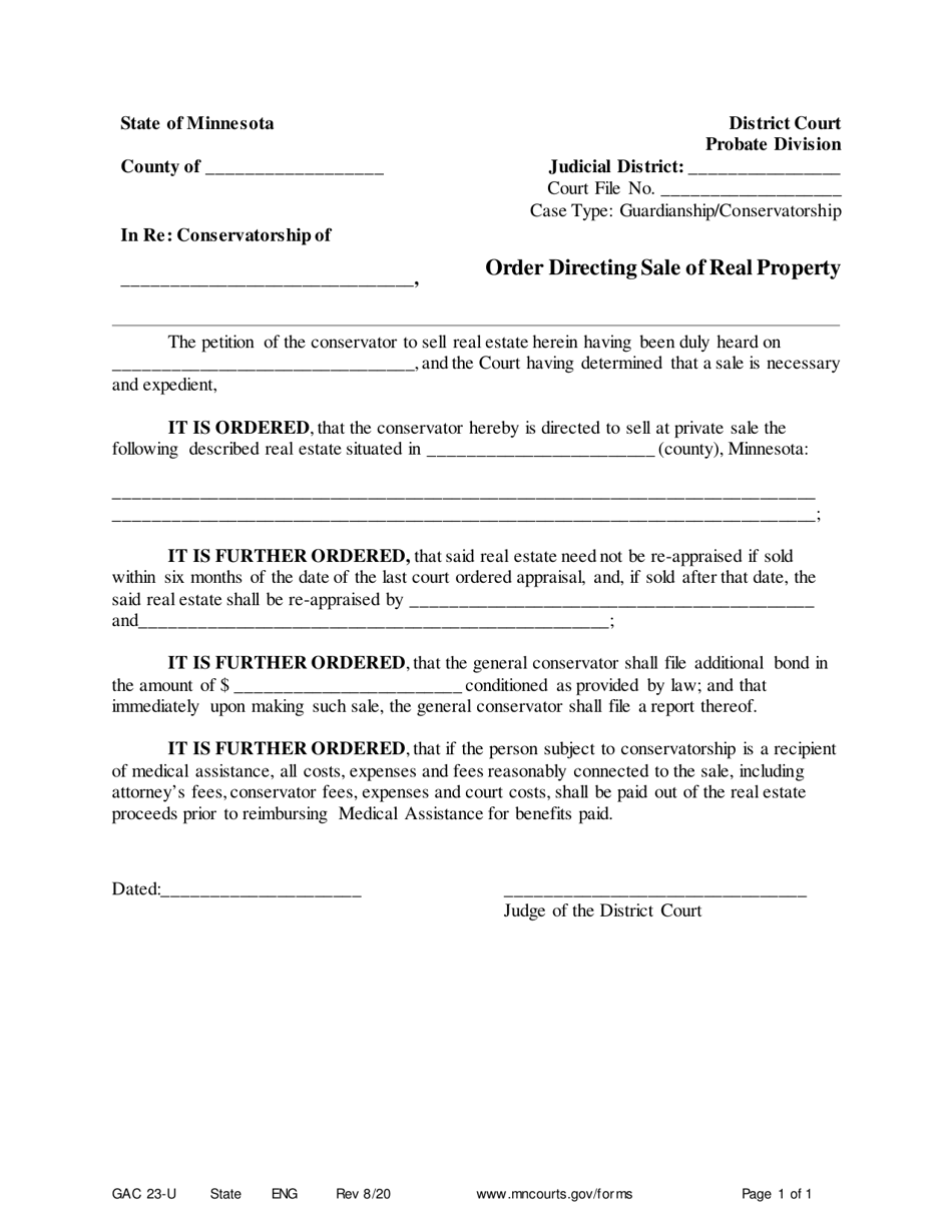 Form GAC23-U Order Directing Sale of Real Property - Minnesota, Page 1