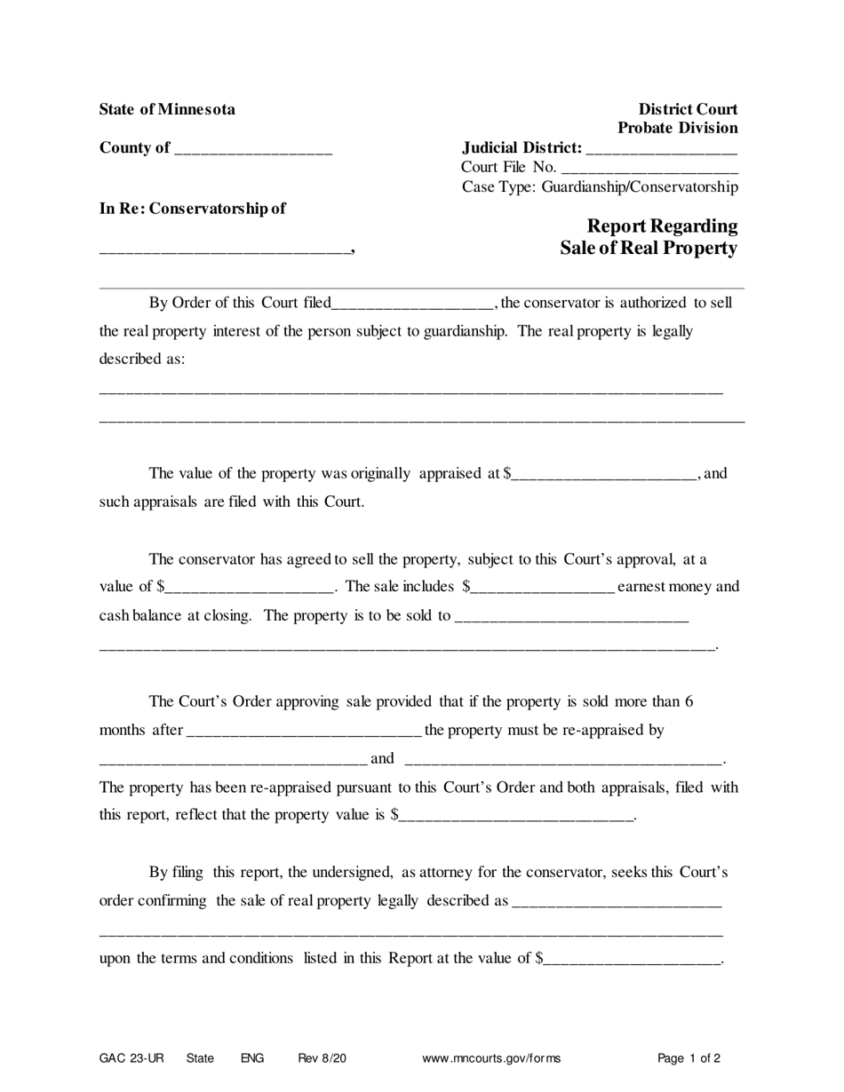 Form GAC23-UR Report Regarding Sale of Real Property - Minnesota, Page 1
