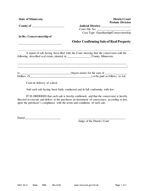 Form GAC24-U Order Confirming Sale of Real Property - Minnesota