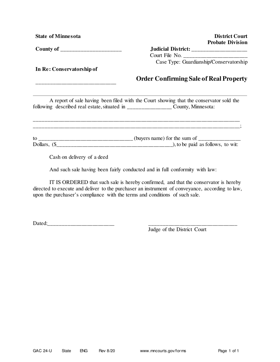 Form GAC24-U Order Confirming Sale of Real Property - Minnesota, Page 1