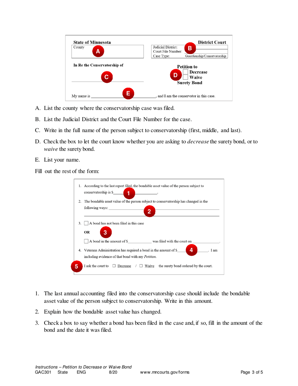 Instructions for Form GAC302 Petition to Decrease or Waive Surety Bond - Minnesota, Page 3