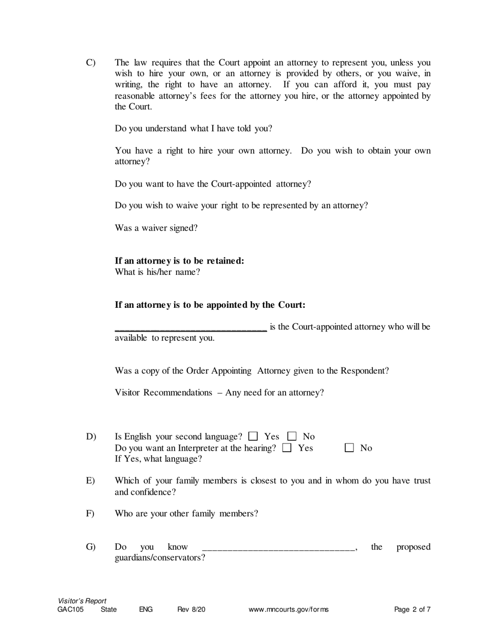 Form GAC105 Visitors Report - Minnesota, Page 2