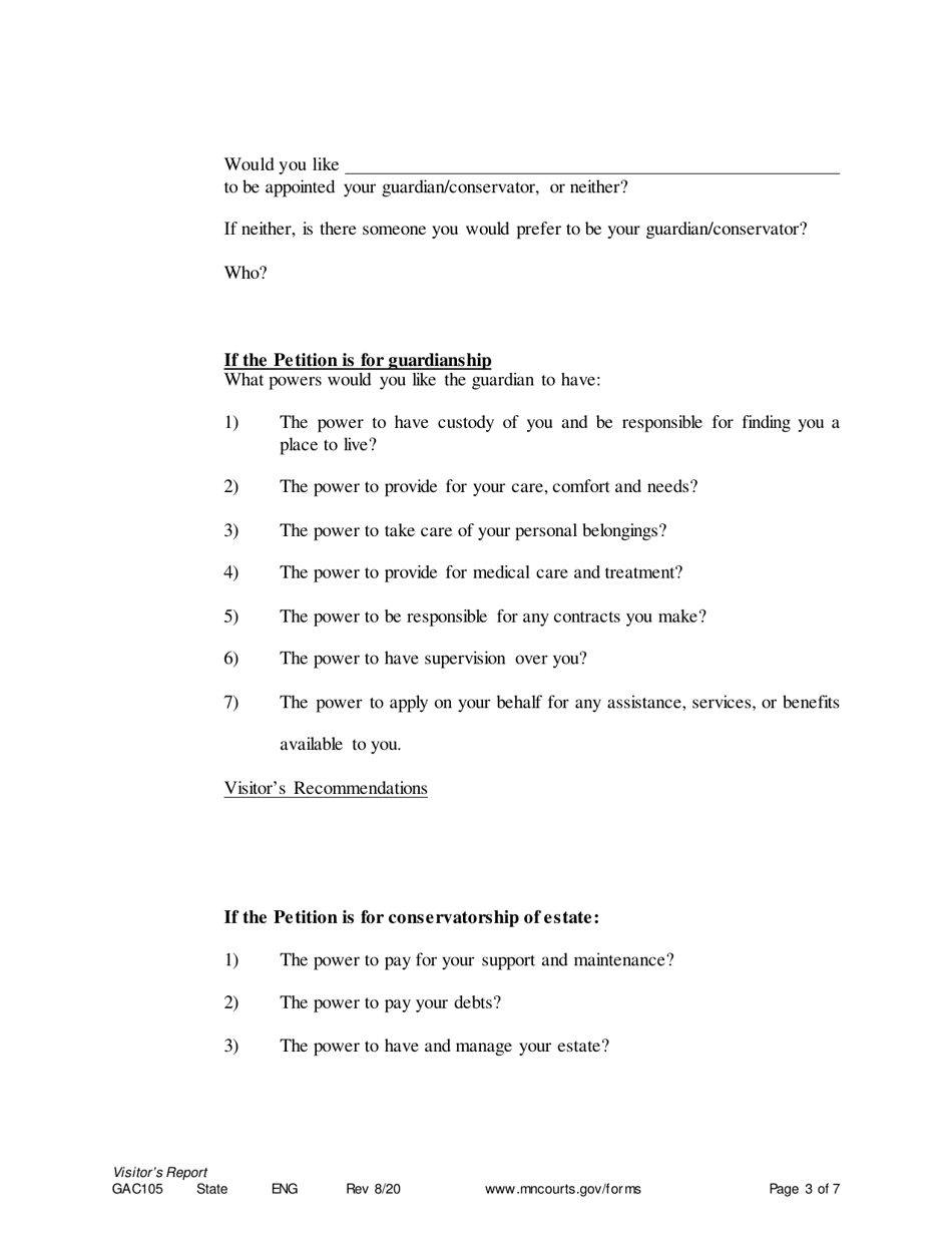 Form GAC105 Visitors Report - Minnesota, Page 3