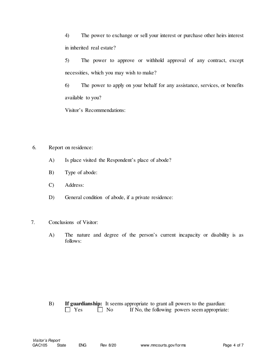 Form GAC105 Visitors Report - Minnesota, Page 4