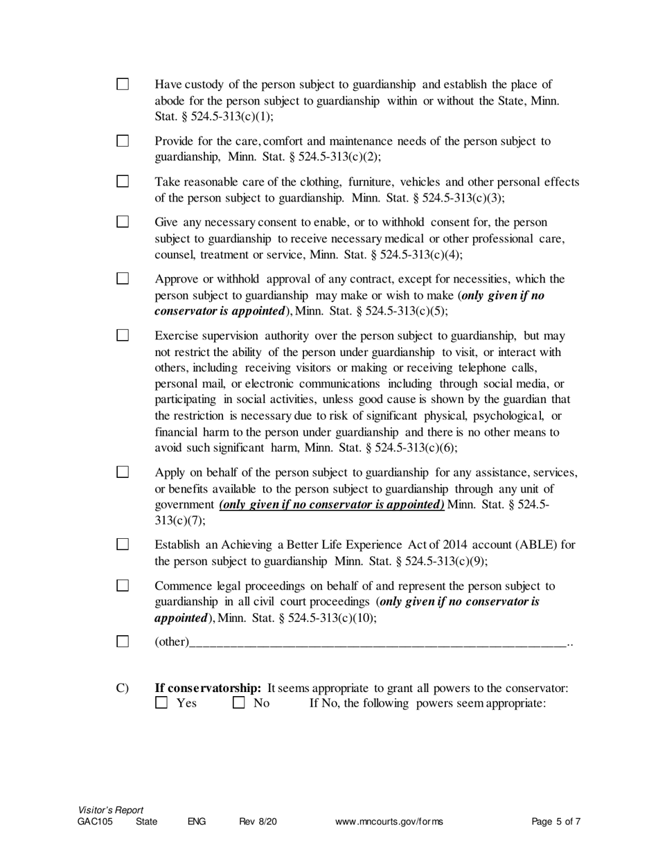 Form GAC105 Visitors Report - Minnesota, Page 5