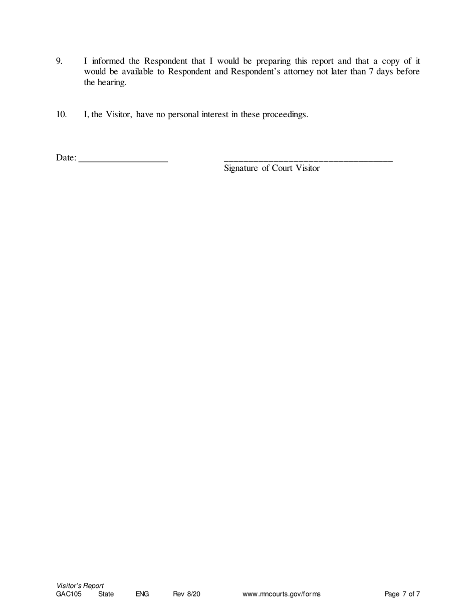 Form GAC105 Visitors Report - Minnesota, Page 7