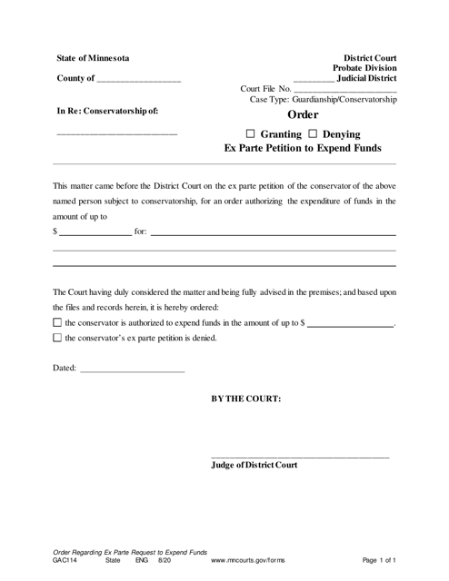Form GAC114 Order Granting/Denying Ex Parte Petition to Expend Funds - Minnesota