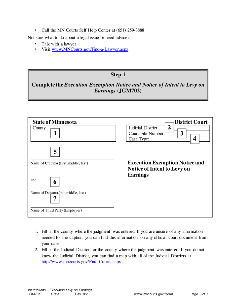 Form JGM701 Instructions - Execution Levy on Earnings - Minnesota, Page 3