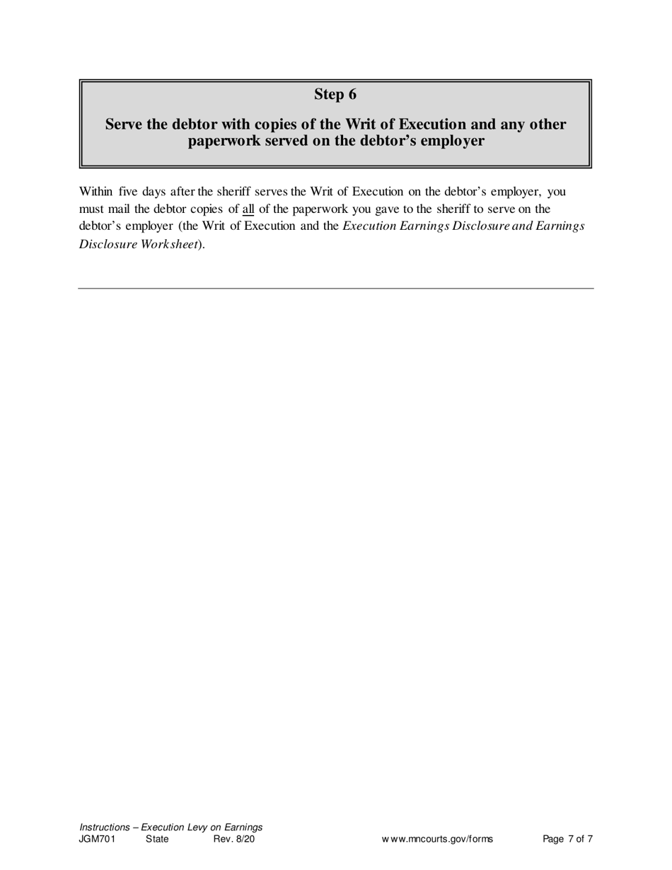 Form JGM701 Instructions - Execution Levy on Earnings - Minnesota, Page 7